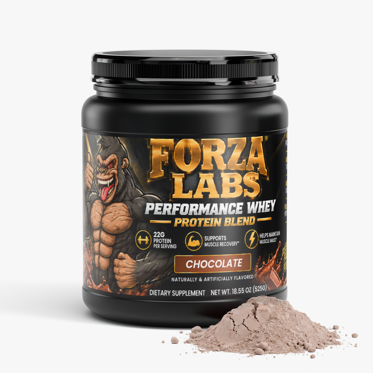 FORZA LABS Performance Whey Protein Powder – Chocolate – 22g Protein – 15 Servings – 18.55 oz