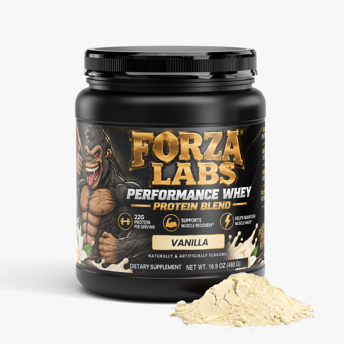 FORZA LABS Performance Whey Protein Blend – Vanilla – 22g Protein – 16.9 oz